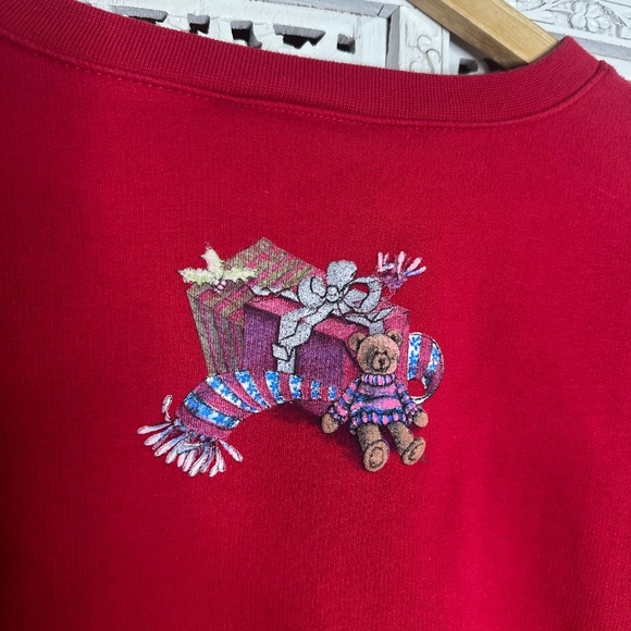 Vtg Northern Reflections Red V Neck Christmas Holiday Teddy Bear Sweatshirt Sz L - Picture 5 of 7